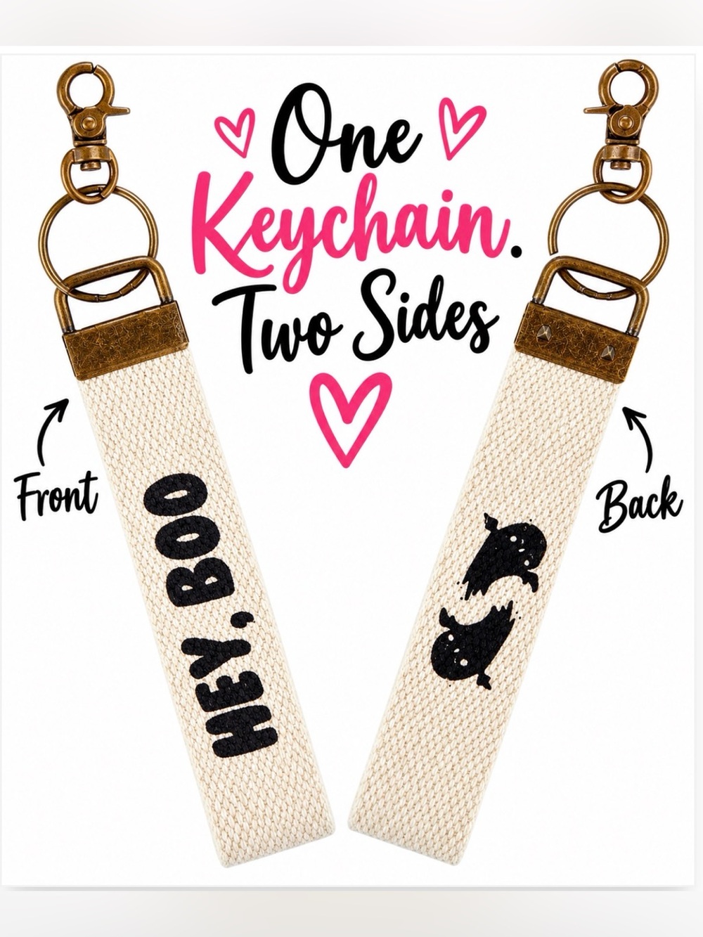 Canvas “Hey Boo” Keychain/Wristlet/Bag Charm - NWT